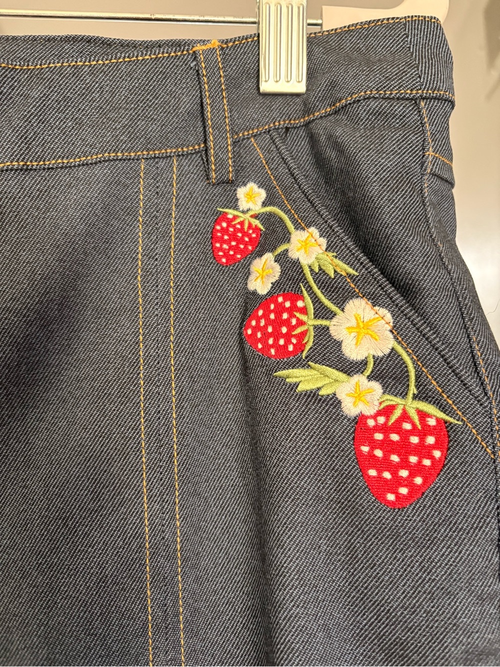 Unique Vintage Unique Vintage Denim Strawberry Embroidered Flare Pants - Picture 3 of 8